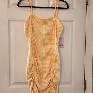 WILD FABLE super stretch checkered double strap sun dress yellow pink NWT